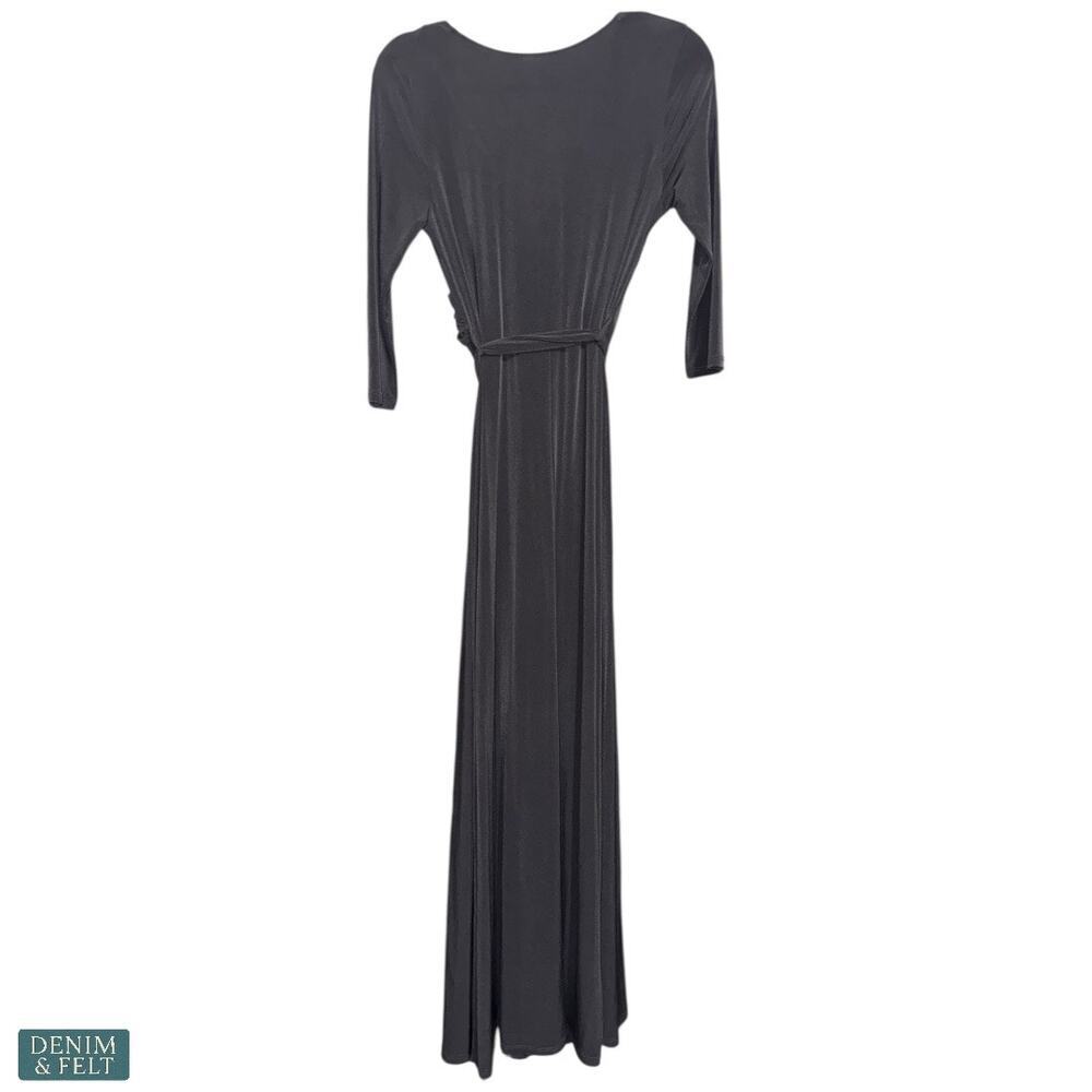 Janette F/S Boutique‎ Black Wrap Front Maxi Dress Long Sleeve Belted Medium